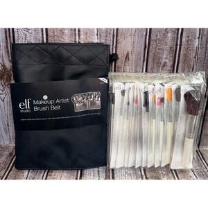 e.l.f. Makeup Brush Set 12pc + Makeup Artist Brush Belt NEW Makeup Artist Bundle